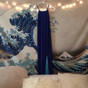 Dark blue formal dress with diamond accents